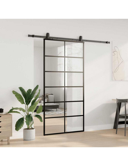 Porta Scorrevole con Ferramenta Nera 102x205 cm in Vetro ESG