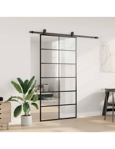 Porta Scorrevole con Ferramenta Nera 102x205 cm in Vetro ESG