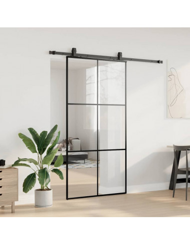 Porta Scorrevole con Ferramenta Nera 102x205 cm in Vetro ESG