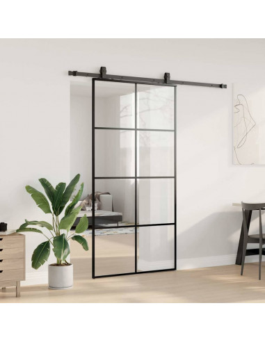 Porta Scorrevole con Ferramenta Nera 102,5x205 cm in Vetro ESG