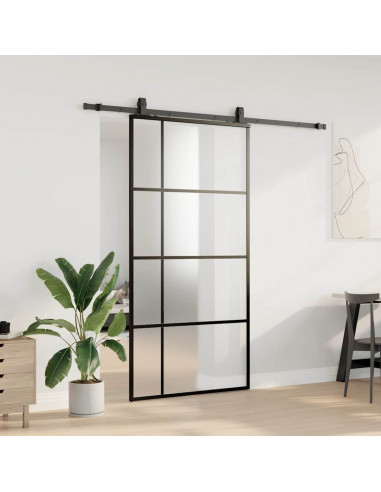Porta Scorrevole con Ferramenta Nera 102,5x205 cm in Vetro ESG