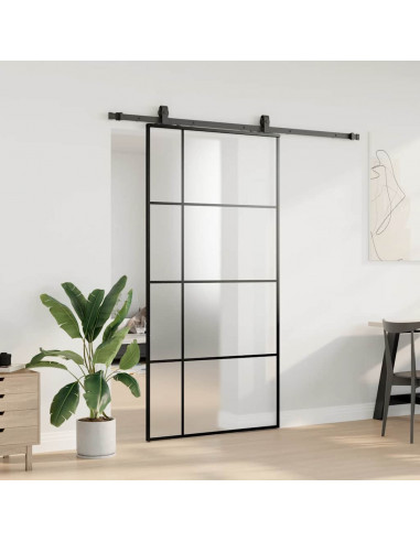 Porta Scorrevole con Ferramenta Nera 102,5x205 cm in Vetro ESG