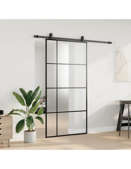 Porta Scorrevole con Ferramenta Nera 102,5x205 cm in Vetro ESG
