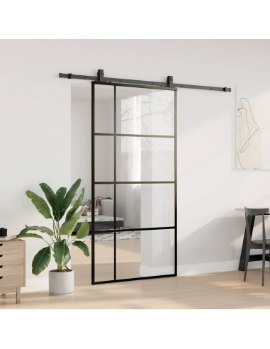 Porta Scorrevole con Ferramenta Nera 102,5x205 cm in Vetro ESG
