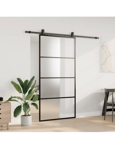 Porta Scorrevole con Ferramenta Nera 102,5x205 cm in Vetro ESG