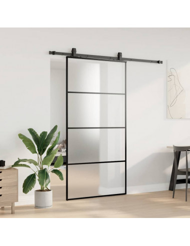 Porta Scorrevole con Ferramenta Nera 102,5x205 cm in Vetro ESG
