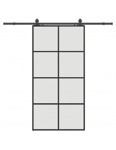 Porta Scorrevole con Ferramenta Nera 102,5x205 cm in Vetro ESG 2