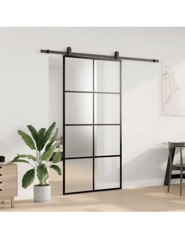 Porta Scorrevole con Ferramenta Nera 102,5x205 cm in Vetro ESG