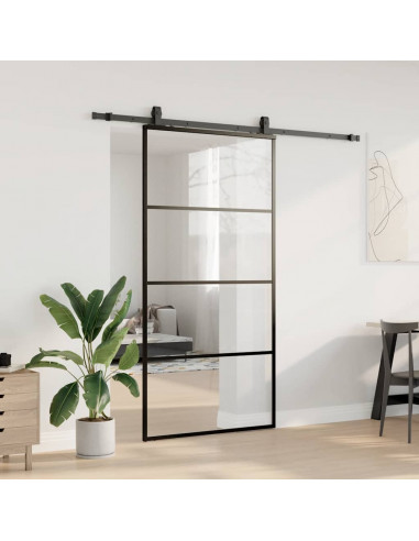 Porta Scorrevole con Ferramenta Nera 102,5x205 cm in Vetro ESG