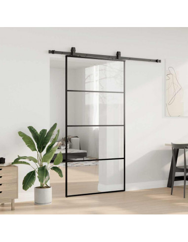 Porta Scorrevole con Ferramenta Nera 102,5x205 cm in Vetro ESG