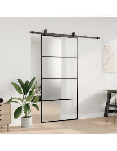 Porta Scorrevole con Ferramenta Nera 102,5x205 cm in Vetro ESG