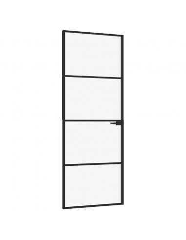Porta Interna Nera 76x201,5cm Vetro Temperato Alluminio Sottile