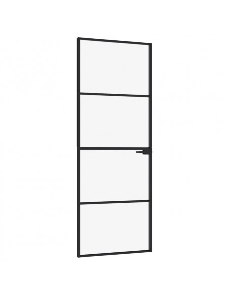 Porta Interna Nera 76x201,5cm Vetro Temperato Alluminio Sottile