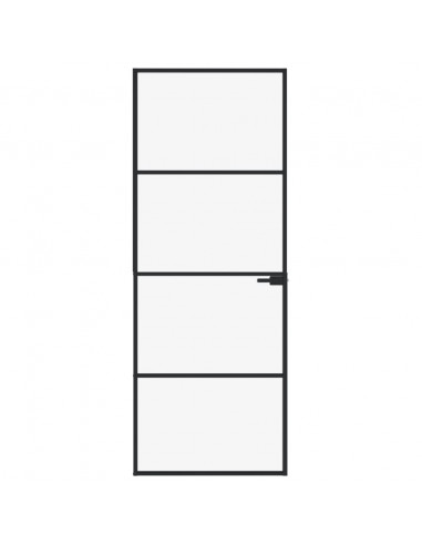 Porta Interna Nera 76x201,5cm Vetro Temperato Alluminio Sottile