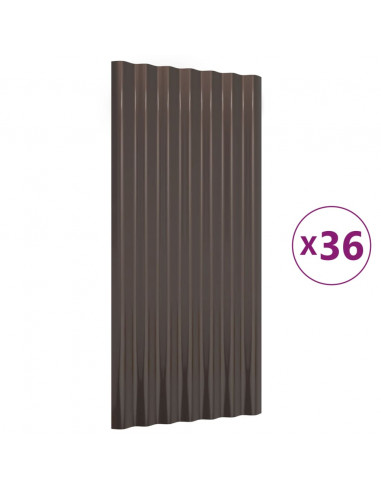 Pannelli Tetto 36 pz Acciaio Verniciato Polvere Marrone 80x36cm