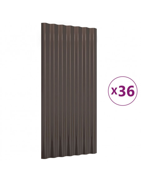 Pannelli Tetto 36 pz Acciaio Verniciato Polvere Marrone 80x36cm