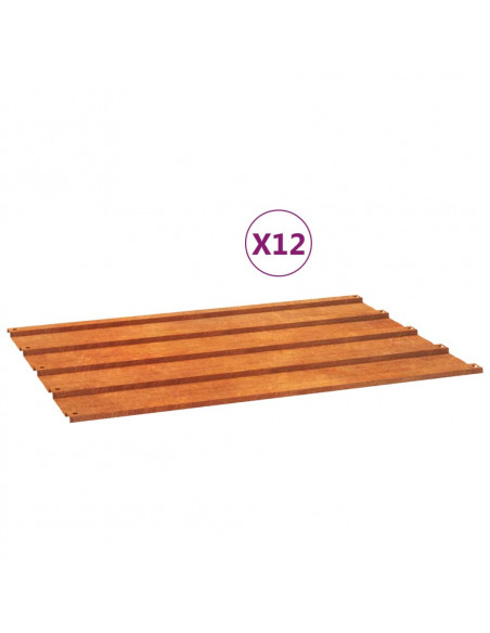 Pannelli per Tetti 12 pz Ruggine 60x44 cm in Acciaio Corten