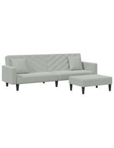 Set di Divani 2 pz con Cuscini Grigio Chiaro in Velluto 2