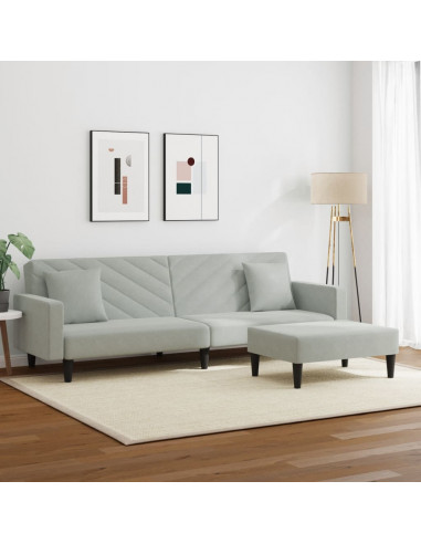 Set di Divani 2 pz con Cuscini Grigio Chiaro in Velluto