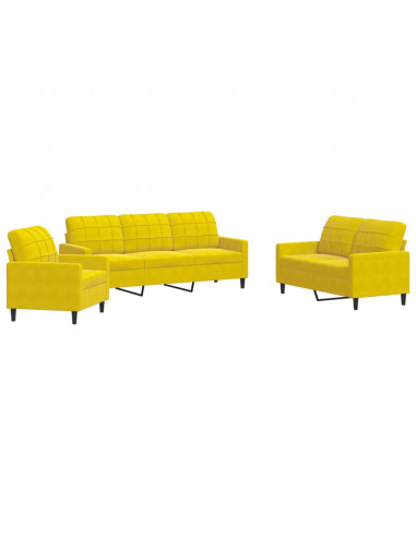 Set di Divani 3 pz con Cuscini giallo in Velluto