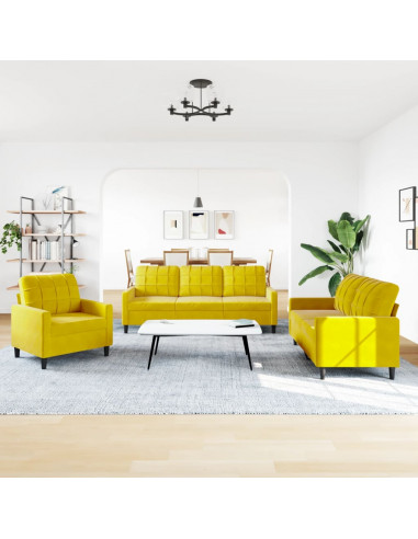 Set di Divani 3 pz con Cuscini giallo in Velluto