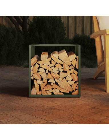 Rastrelliera per Legna da Ardere Verde Oliva 40x40x40 cm