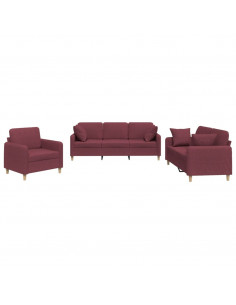Set di Divani 3 pz con Cuscini Rosso Vino in Tessuto 2
