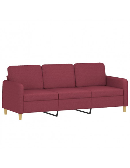 Set di Divani 3 pz con Cuscini Rosso Vino in Tessuto