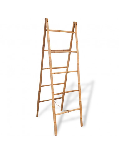 Scala Doppia Portasciugamani con 5 Pioli in Bambù 50x160 cm