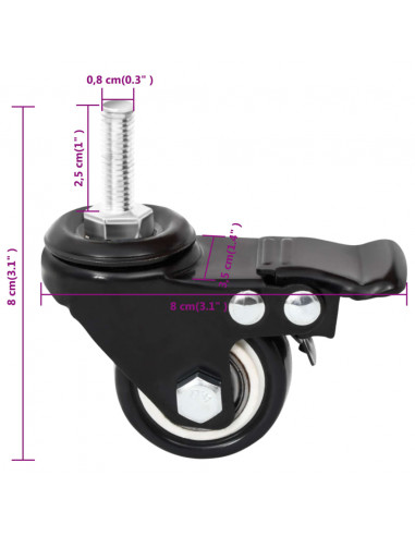 Ruote per Fioriera 4 pz Nere 8x3,5x8 cm Ferro