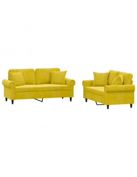 Set di Divani 2 pz con Cuscini Giallo in Velluto