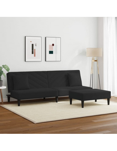 Set di Divani 2 pz con Cuscini Nero in Velluto