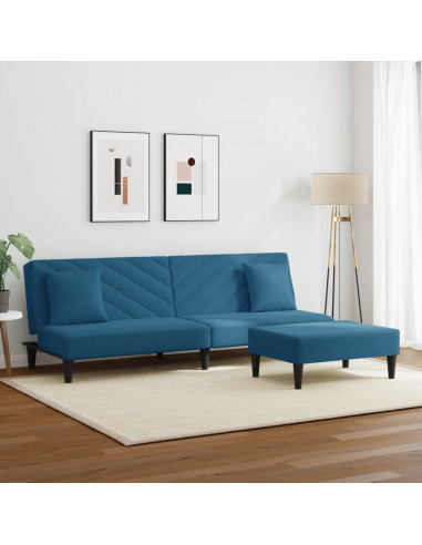 Set di Divani 2 pz con Cuscini Blu in Velluto