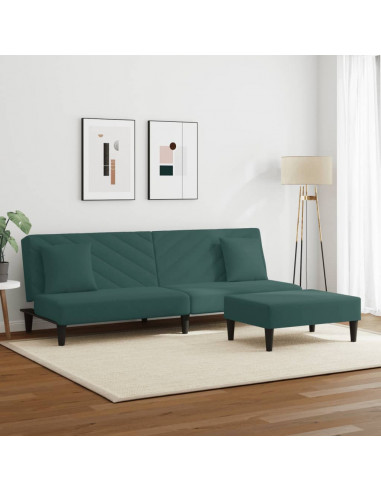 Set di Divani 2 pz con Cuscini Verde Scuro in Velluto