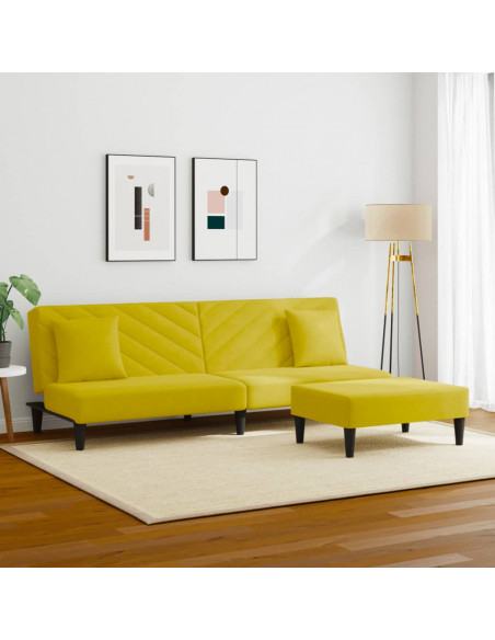 Set di Divani 2 pz con Cuscini Giallo in Velluto