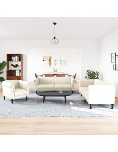 Set di Divani 3 pz Crema in Velluto