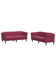 Set di Divani 2 pz Rosso Vino in Velluto 2