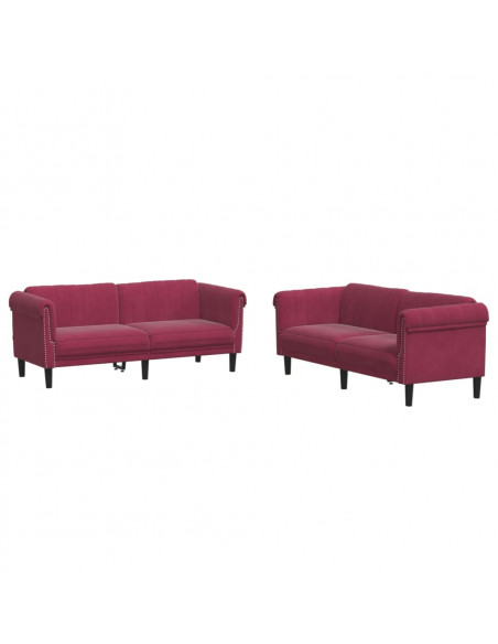 Set di Divani 2 pz Rosso Vino in Velluto