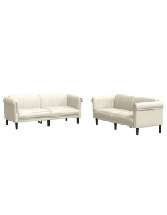 Set di Divani 2 pz Crema in Velluto 2