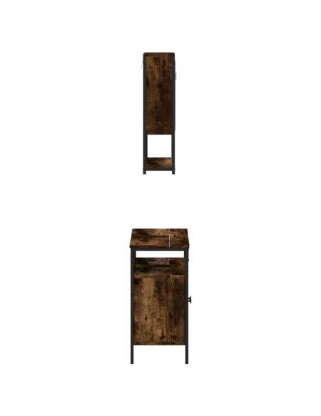 Set Mobili da Bagno 2 pz Rovere Fumo in Legno Multistrato
