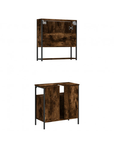 Set Mobili da Bagno 2 pz Rovere Fumo in Legno Multistrato