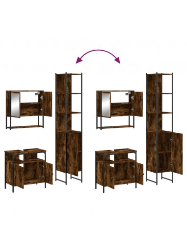 Set Mobili da Bagno 3 pz Rovere Fumo in Legno Multistrato