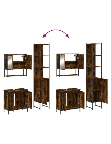 Set Mobili da Bagno 3 pz Rovere Fumo in Legno Multistrato