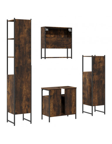 Set Mobili da Bagno 4 pz Rovere Fumo in Legno Multistrato