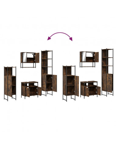 Set Mobili da Bagno 4 pz Rovere Fumo in Legno Multistrato