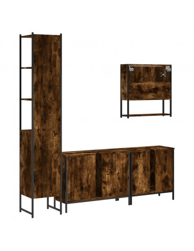 Set Mobili da Bagno 4 pz Rovere Fumo in Legno Multistrato