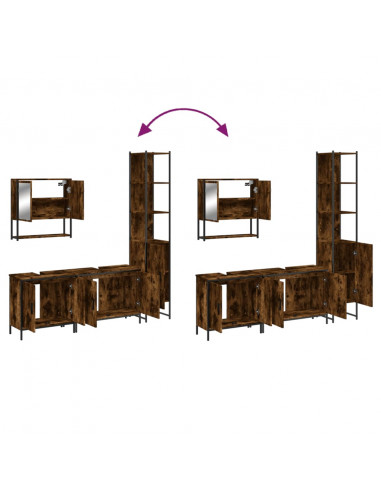 Set Mobili da Bagno 4 pz Rovere Fumo in Legno Multistrato