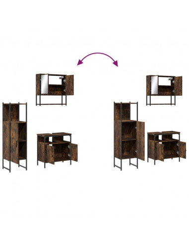 Set Mobili da Bagno 3 pz Rovere Fumo in Legno Multistrato