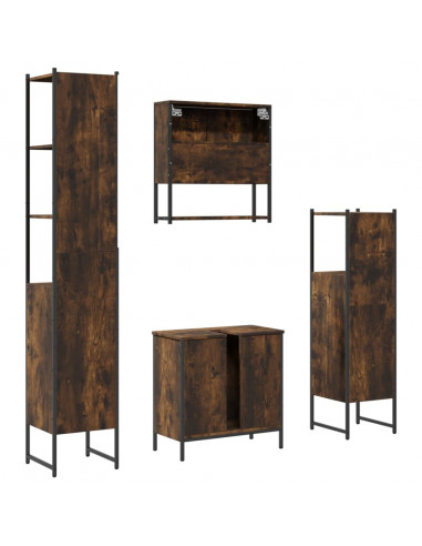 Set Mobili da Bagno 4 pz Rovere Fumo in Legno Multistrato