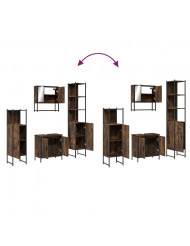 Set Mobili da Bagno 4 pz Rovere Fumo in Legno Multistrato